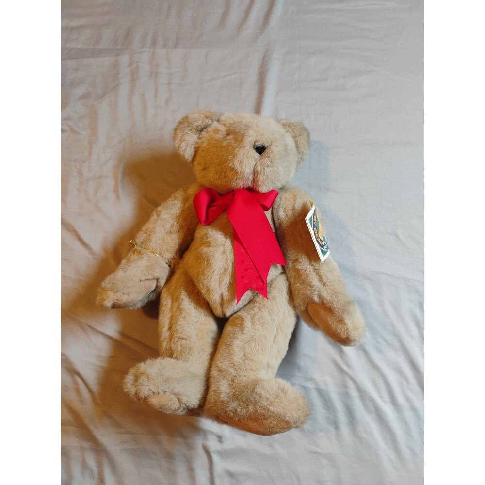 1994 Plush Vermont Teddy Company Co Tan Bear Red Bow Jointed 19" Cute
